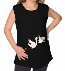 BK Gift Bebek Tasarımlı Siyah Sıfır Kol Hamile Tişört-3, Hamile Giyim, Eşe Hediye