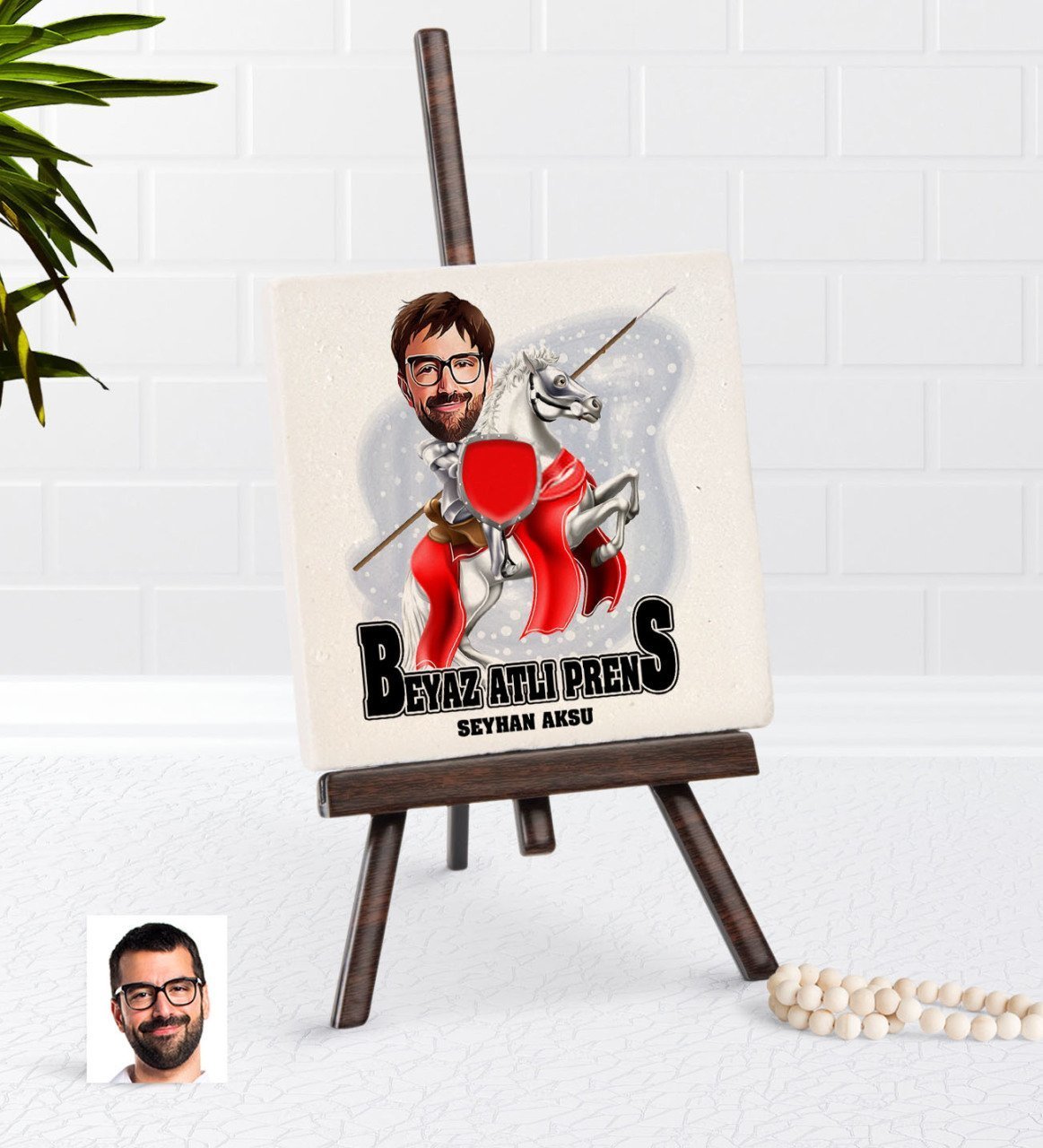 Kişiye Özel Beyaz Atlı Prens Karikatürlü Şovaleli Doğal Taş-2
