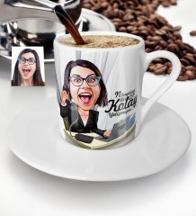 Kişiye Özel Bayan CEO Karikatür Türk Kahvesi Fincanı - 1