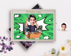 Kişiye Özel Erkek Radyocu Karikatürlü 1000 Parça Profesyonel Puzzle-1