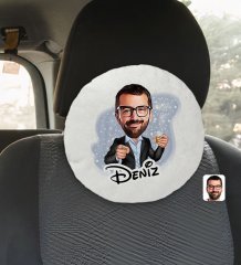 Kişiye Özel İsimli Erkek Karikatürlü Yuvarlak Araç Koltuk Yastığı-50