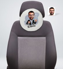 Kişiye Özel İsimli Erkek Karikatürlü Yuvarlak Araç Koltuk Yastığı-50