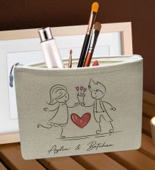BK Gift Kişiye Özel Keten Makyaj Çantası, Sevgiliye Hediye, Arkadaşa Hediye, Sevgililer Günü Hediyesi, Doğum Günü Hediyesi-7