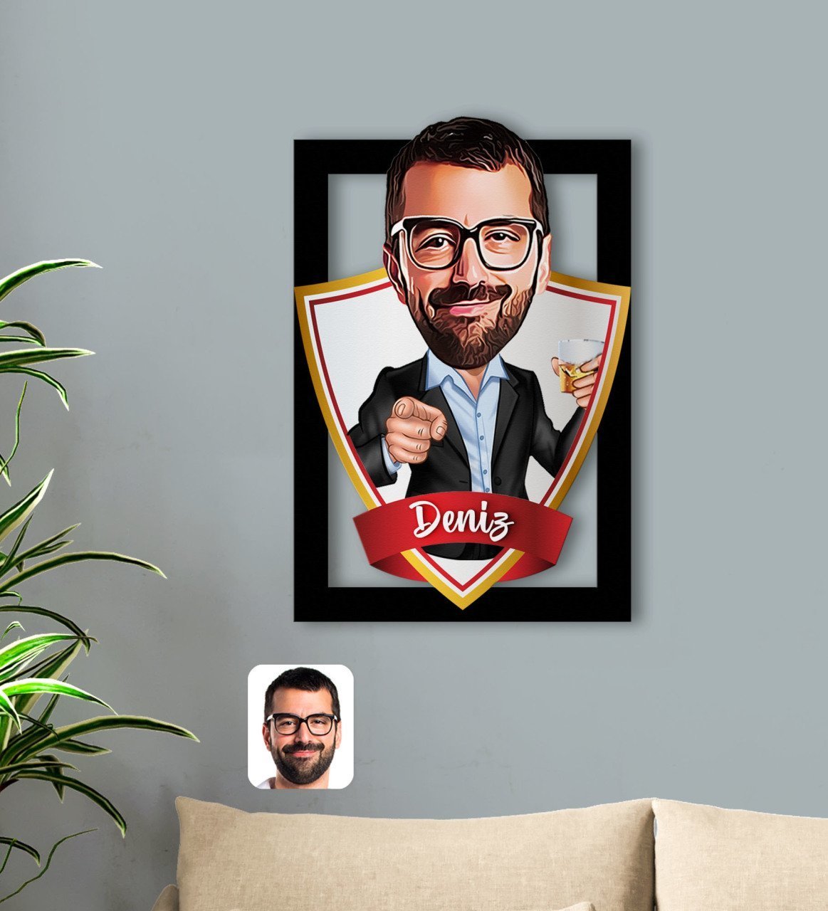 Kişiye Özel İsimli Erkek Karikatürlü 3D Ahşap Tablo-50