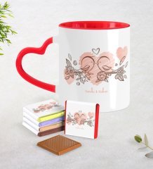 Kişiye Özel Sevgililer Günü Kırmızı Kalpli Kupa ve Çikolata Seti-35