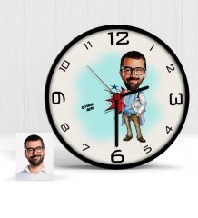 Kişiye Özel Bay Başhekim Karikatür Ahşap Duvar Saati - 1