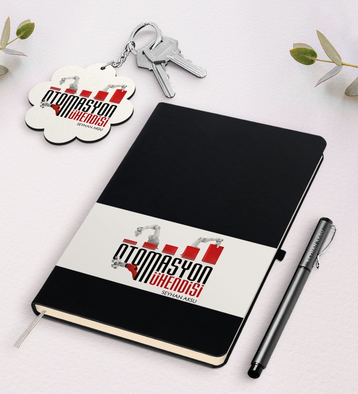 Kişiye Özel Otomasyon Mühendisi Siyah Defter Kalem Ve Anahtarlık Hediye Seti