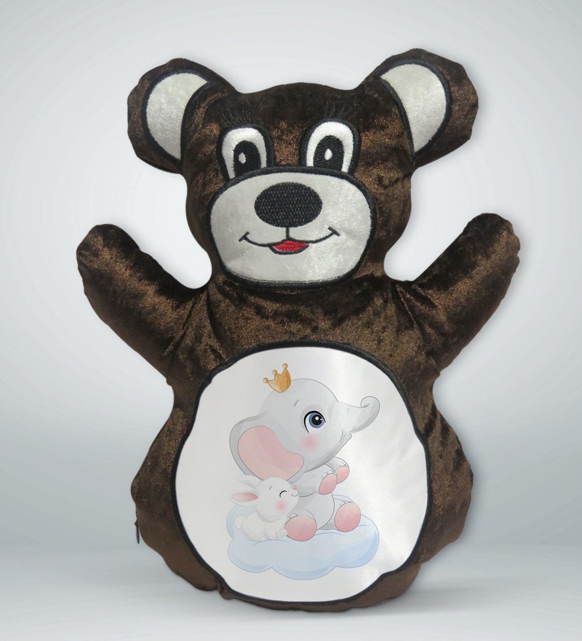 BK Gift Sevimli Fil ve Tavşan Tasarımlı Kahverengi Ayıcık Yastık-3