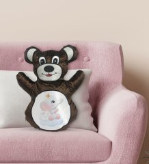 BK Gift Sevimli Fil ve Tavşan Tasarımlı Kahverengi Ayıcık Yastık-3