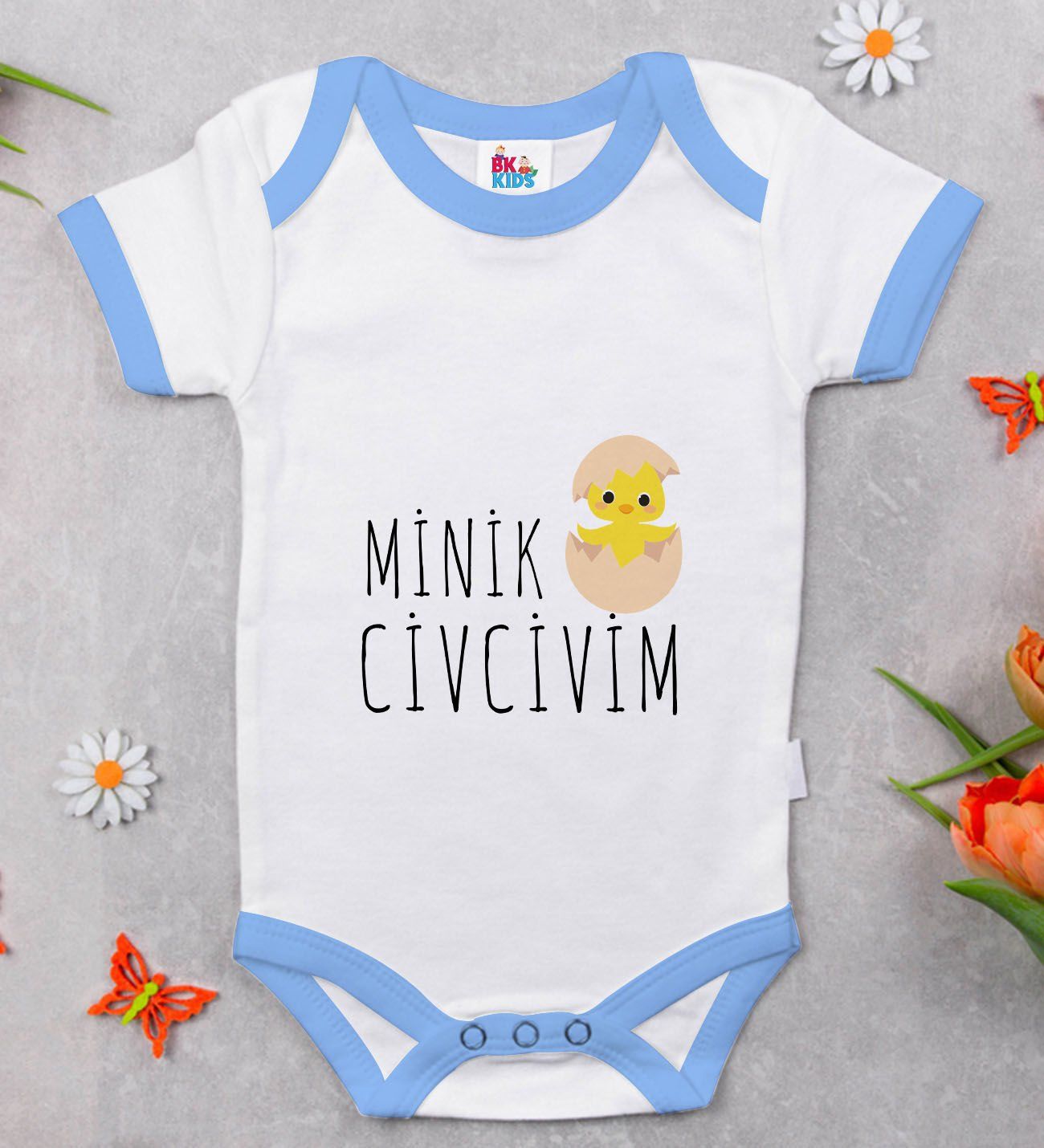 BK Kids Minik Civcivim Tasarımlı Mavi Bebek Body Zıbın-1