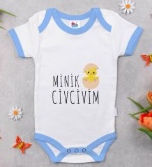 BK Kids Minik Civcivim Tasarımlı Mavi Bebek Body Zıbın-1