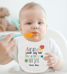 BK Kids Kişiye Özel Annem Çok Şeyi Bilir Tasarımlı Bebek Body Zıbın ve Mama Önlüğü Hediye Seti - Model 1