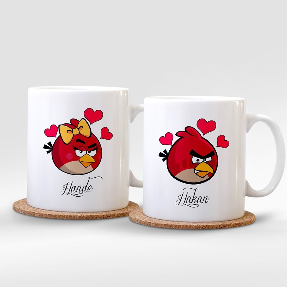 Kişiye Özel İkili İsimli Love Birds Beyaz Kupa Bardak