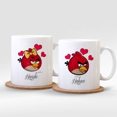 Kişiye Özel İkili İsimli Love Birds Beyaz Kupa Bardak