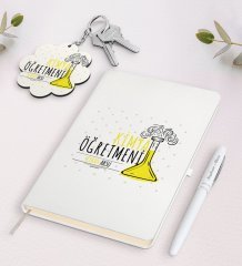 Kişiye Özel Kimya Öğretmeni Beyaz Defter Kalem Ve Anahtarlık Hediye Seti-5