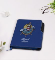 Kişiye Özel Dümen Tasarımlı Lacivert Termo Deri Defter-4