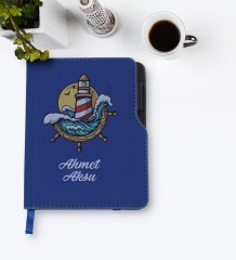 Kişiye Özel Dümen Tasarımlı Lacivert Termo Deri Defter-4