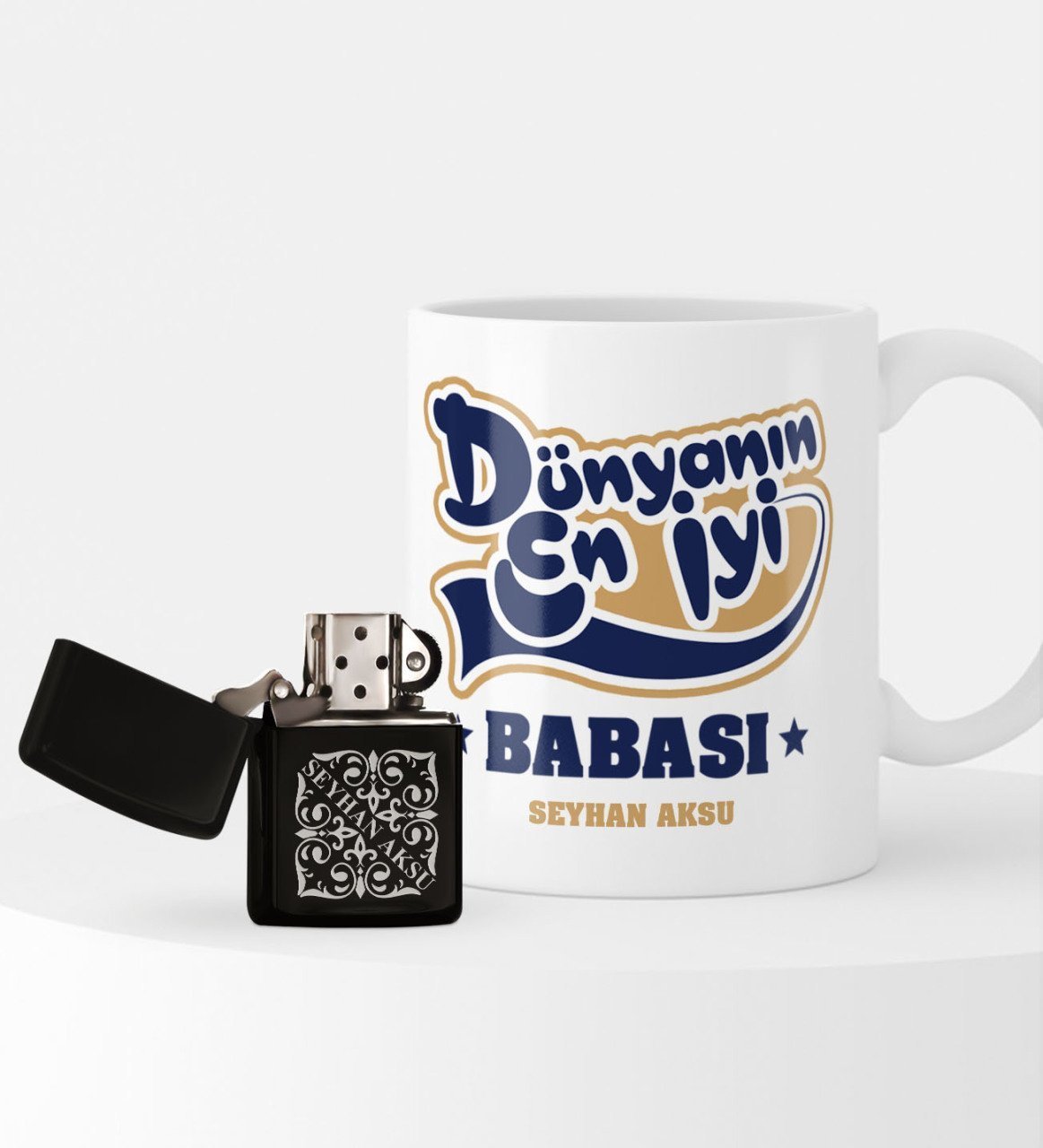 Kişiye Özel Dünyanın En İyi Babası Benzinli Çakmak ve Kupa Seti-2