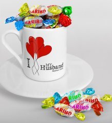 Kişiye Özel Sevgililer Günü Türk Kahvesi Fincanı ve Haribo Şeker Hediye Seti-90