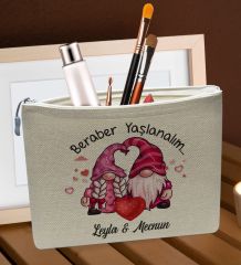 BK Gift Kişiye Özel Keten Makyaj Çantası, Sevgiliye Hediye, Arkadaşa Hediye, Sevgililer Günü Hediyesi, Doğum Günü Hediyesi-5