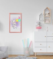 BK Home Tatlı Ayıcık Tasarımlı Dekoratif Pembe Ahşap Çerçeveli Çocuk Odası Tablo-3