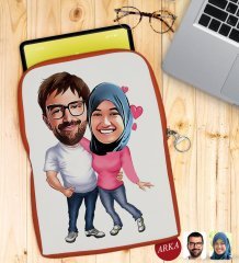 Kişiye Özel Sevgililer Karikatürlü Taşınabilir Koruyucu Tablet Kılıfı & Organizer Çanta - Turuncu-58