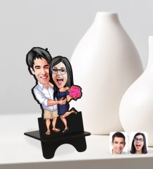 Kişiye Özel Sevgililer Karikatürlü Ahşap Biblo Telefon Standı-108
