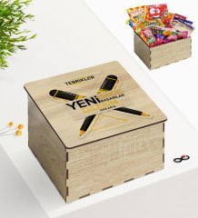 Kişiye Özel Ahşap Kutuda Yeni İşinde Başarılar Dilerim Tasarımlı Nostaljik Lezzetler Hediye Seti-5