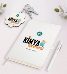 Kişiye Özel Kimya Öğretmeni Beyaz Defter Kalem Ve Anahtarlık Hediye Seti-1