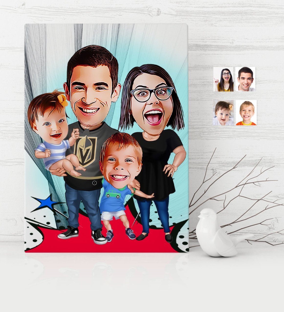 Kişiye Özel Aile Karikatür Kanvas Tablo (30 x 50 cm.) - 3