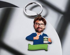 BK Gift Kişiye Özel Öğretmen Karikatürlü Ahşap Anahtarlık-4 Sevgiliye Hediye, Arkadaşa Hediye, Doğum Günü Hediyesi