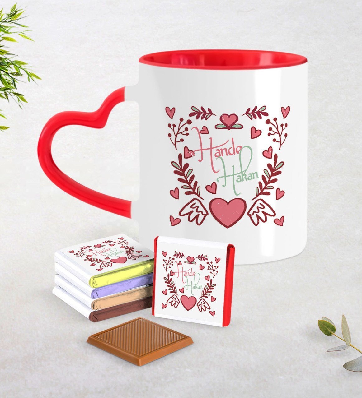 Kişiye Özel Sevgililer Günü Kırmızı Kalpli Kupa ve Çikolata Seti-33