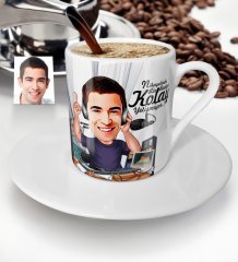 Kişiye Özel Bay Radyocu Karikatür Türk Kahvesi Fincanı - 1