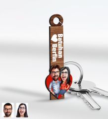 BK Gift Kişiye Özel Sevgili Temalı Karikatürlü Ahşap Anahtarlık, Sevgiliye Hediye, Doğum Günü Hediyesi, Sevgililer Günü Hediyesi