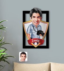 Kişiye Özel İsimli Erkek Fotoğrafçı Karikatürlü 3D Ahşap Tablo-1