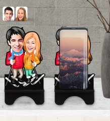 Kişiye Özel Sevgililer Karikatürlü Ahşap Biblo Telefon Standı-107
