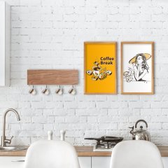 BK Home Doğal Ahşap Dekoratif Fincan Askılığı ve 2’li Mutfak Konseptli Ahşap Tablo-5