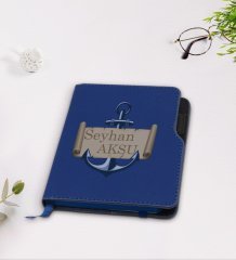 Kişiye Özel Çapa Tasarımlı Lacivert Termo Deri Defter-3