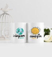 Kişiye Özel Güneşim ve Dünyam Tasarımlı İkili Beyaz Kupa Bardak-2