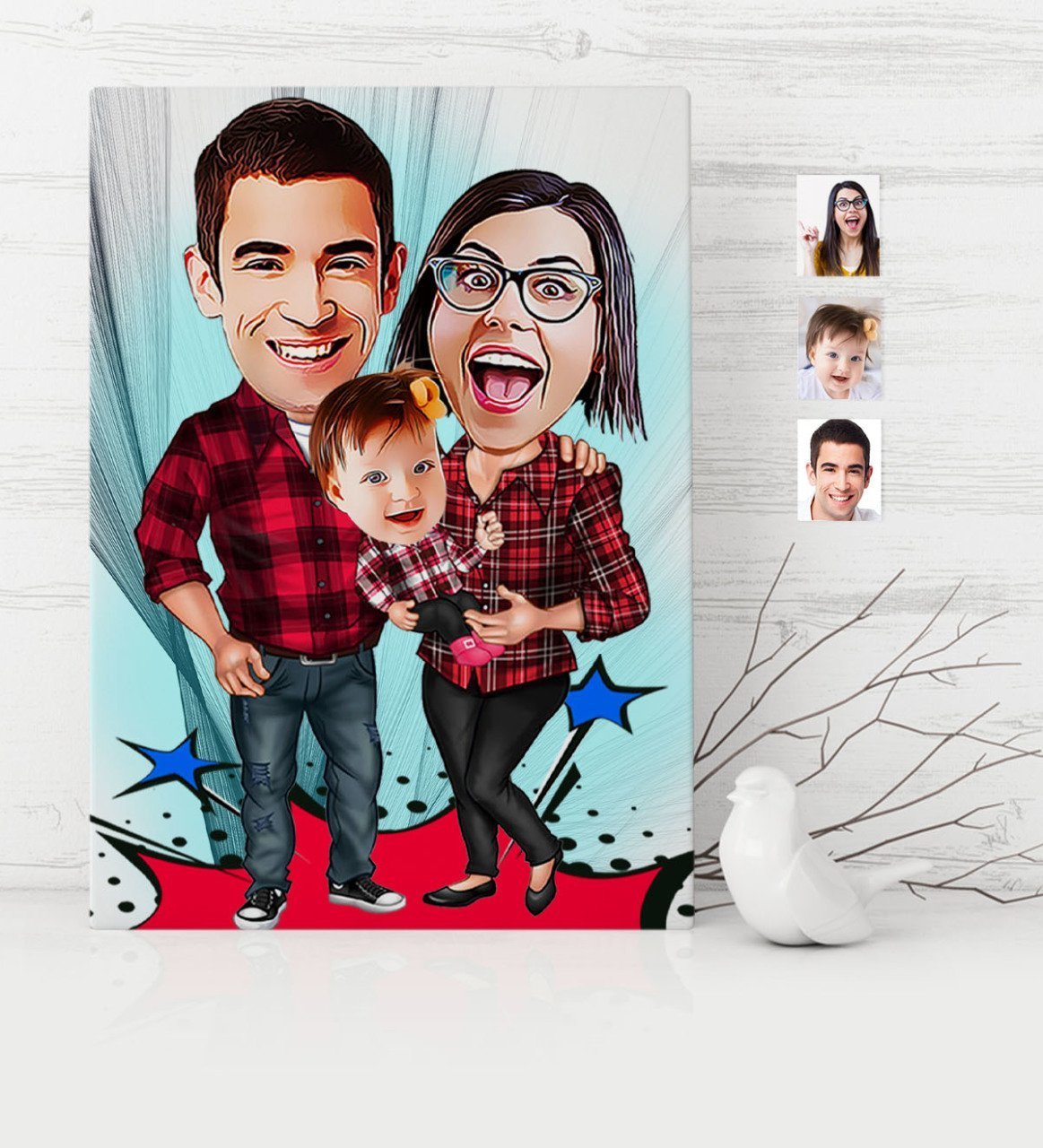 Kişiye Özel Aile Karikatür Kanvas Tablo (30 x 50 cm.) - 2