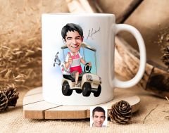 Bk Gift Kişiye Özel Golf Oyuncusu Karikatürlü Beyaz Kupa Bardak-6, Sevgiliye Hediye, Arkadaşa Hediye