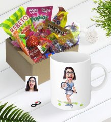 Kişiye Özel Bayan Tenis Oyuncusu Karikatürlü Nostaljik Lezzetler Kupa Seti