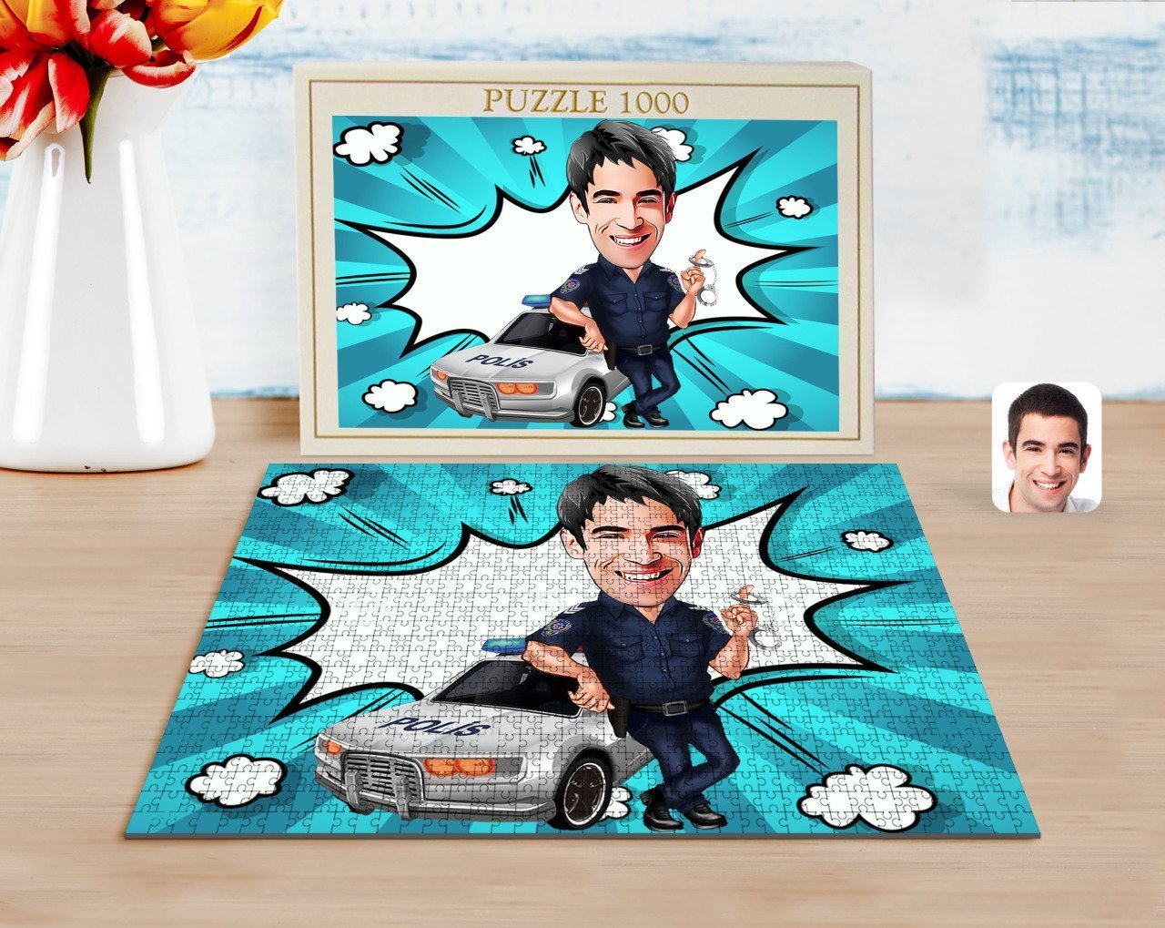 Kişiye Özel Erkek Polis Karikatürlü 1000 Parça Profesyonel Puzzle-2