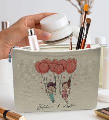 BK Gift Kişiye Özel Keten Makyaj Çantası, Sevgiliye Hediye, Arkadaşa Hediye, Sevgililer Günü Hediyesi, Doğum Günü Hediyesi-3