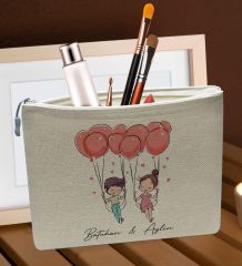 BK Gift Kişiye Özel Keten Makyaj Çantası, Sevgiliye Hediye, Arkadaşa Hediye, Sevgililer Günü Hediyesi, Doğum Günü Hediyesi-3