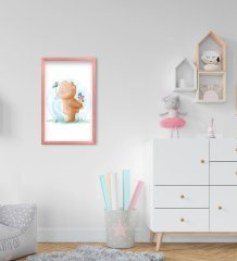 BK Home Tatlı Ayıcık Tasarımlı Dekoratif Pembe Ahşap Çerçeveli Çocuk Odası Tablo-1