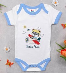 BK Kids Kişiye Özel Mavi Bebek Body Zıbın - Model 138