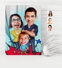 Kişiye Özel Aile Karikatür Kanvas Tablo (30 x 50 cm.) - 1
