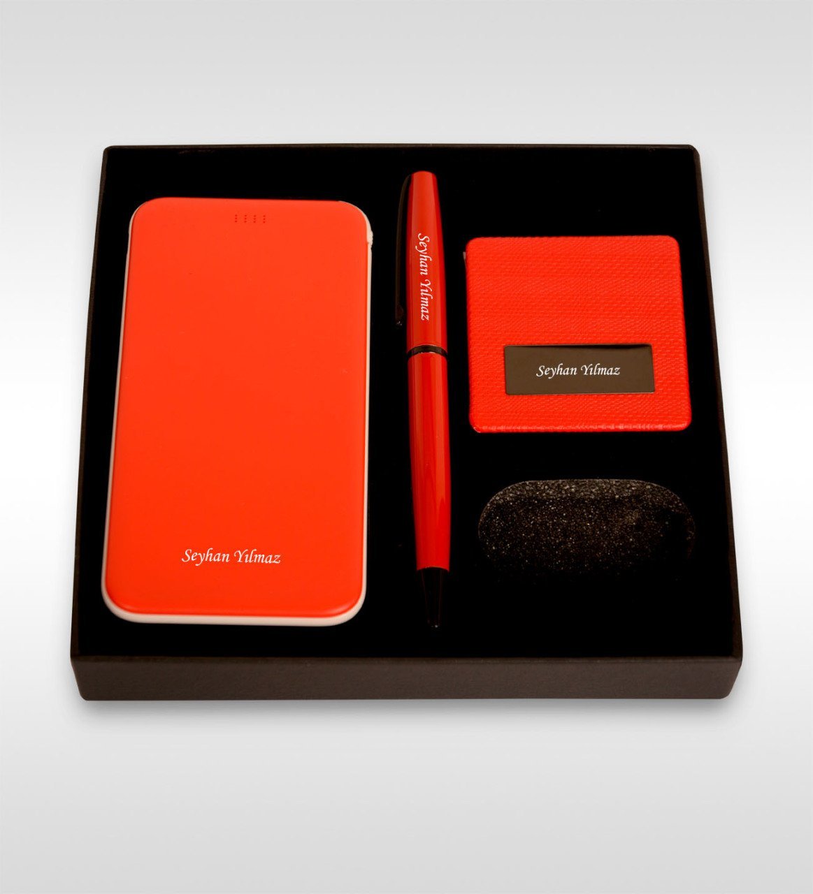 Kişiye Özel 854 Kırmızı Powerbank Kalem Ayna Set