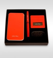 Kişiye Özel 854 Kırmızı Powerbank Kalem Ayna Set